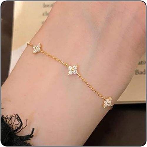 Eryi-Bracelet Trèfle À Quatre Feuilles En Argent Sterling S925 En Or, Bracelet Pour Femme, Bracelet En Argent 925 Pour Femme, Bracelet Doré (7 X 7 X 1,5 Cm Boîte Cadeau), Or, L