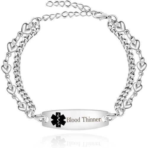 Eryi-Bracelets D'alerte Médicale Pour Femmes Et Hommes, Gravure Gratuite, Bracelet D'id Médical Personnalisable, Bracelet À Double Chaîne En Forme De C?ur Ya3985