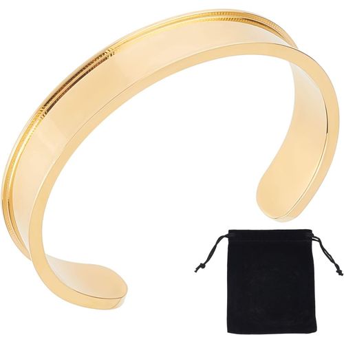 Eryi-1pc Véritable Bracelet Manchette Plaqué Or 18k Bracelets Rainurés En Acier Inoxydable Bracelet Vierge Pour Incrustation 50-60mm Bracelets Ouverts Vides Réglables La Fabrication De Bijoux