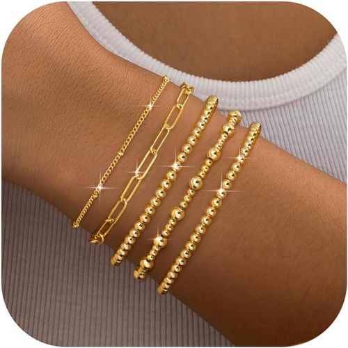 Eryi-Bracelet Femme Bracelet Plaqué Or Femme 18k En Perles D'or Élastique Extensible Bracelet De Tennis En Or Imperméable Bracelets Réglables Ensemble De Bijoux En Or Gourmette Femme Bracelet