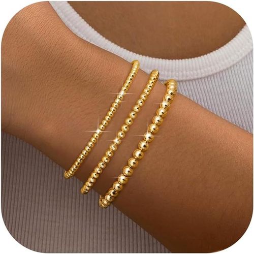 Eryi-Bracelet Femme Bracelet Plaqué Or Femme 18k En Perles D'or Élastique Extensible Bracelet De Tennis En Or Imperméable Bracelets Réglables Ensemble De Bijoux En Or Gourmette Femme Bracelet
