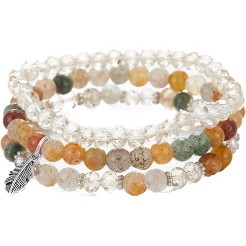 Eryi-Lot De 3 Bracelet Pierre Naturelle Femme Bracelets Multicouches En Perles De Cristal Boho Bracelet Perles Femme Bracelet De Perle Cristaux Elastique Multicouches Pour Femme Fille