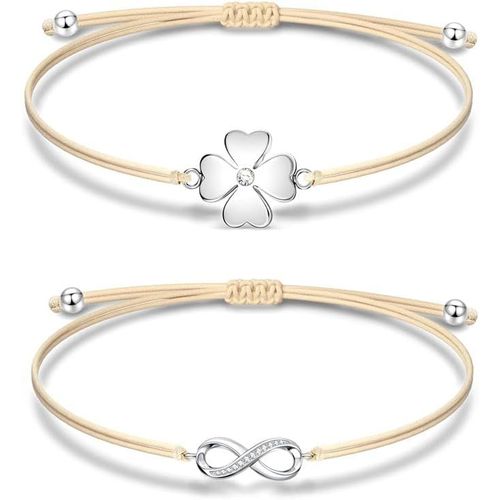 Eryi-2 Paires Bracelet Pour Femmes Fille, Bracelets Infini Et Porte Bonheur Bracelet Bijoux Fait Main Bracelet Cordon Tressé Réglable Cadeau Chanceux Pour Femme Filles