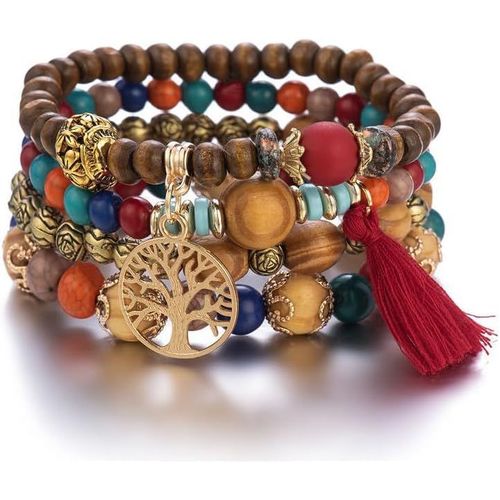 Eryi-Lot De 4 Bracelets Empilables Bohèmes Pour Homme Et Femme Extensible Perles Colorées Arbre De Vie Fait À La Main Bijoux Hippie Délicats Pour Une Meilleure Amie Taille