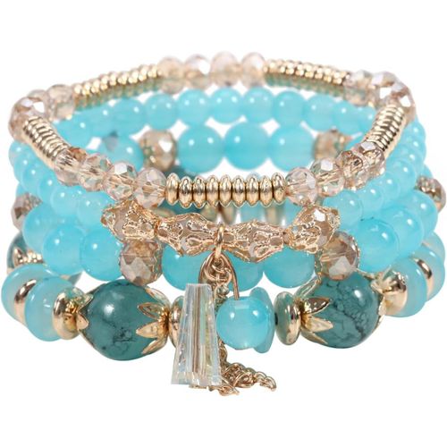 Eryi-4 Pièces Multicouche Perles De Cristal Empilable Stretch Bracelet Boheme En Perles Bracelets Perles Multicolore Bijoux Noël Saint Valentin Anniversaire Pour Femmes Filles