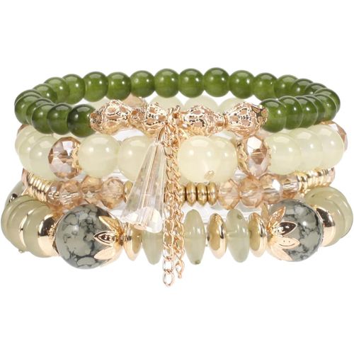 Eryi-4 Pièces Multicouche Perles De Cristal Empilable Stretch Bracelet Boheme En Perles Bracelets Perles Multicolore Bijoux Noël Saint Valentin Anniversaire Pour Femmes Filles