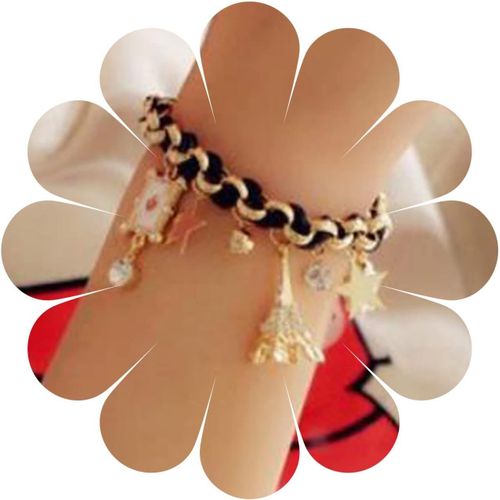 Eryi-Bracelet Simple Tour Eiffel Or Strass Étoiles Cz Chaîne Manuelle Fleurs Boho Bracelets Corde Chanvre Noir Cartes À Jouer Cristaux Chaîne Manuelle Bijoux Cadeaux Pour Femmes Adolescentes
