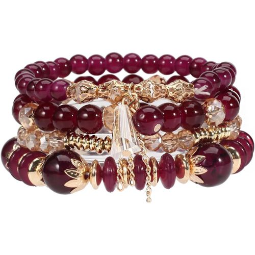 Eryi-Multicouche Cristaux Bracelets, Bracelet Boheme En Perles Pour Femme, Bracelets Perles Empilables, Coloré Bracelets Fantaisie Élastiques Main Accessoires Pour Femmes Et Filles