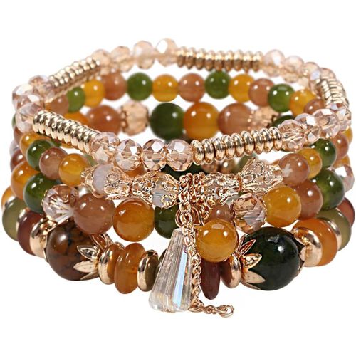 Eryi-Multicouche Cristaux Bracelets, Bracelet Boheme En Perles Pour Femme, Bracelets Perles Empilables, Coloré Bracelets Fantaisie Élastiques Main Accessoires Pour Femmes Et Filles