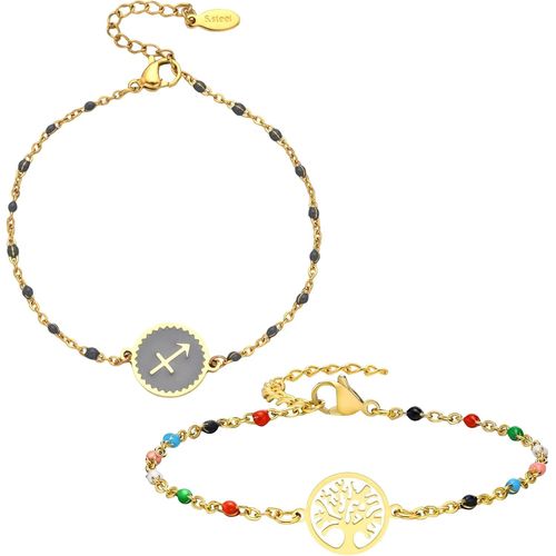 Eryi-2 Bracelets: Zodiaque Et Arbre De Vie, Parure Bijoux Femme En Acier Inoxydable, Multicolore - Idée Cadeau