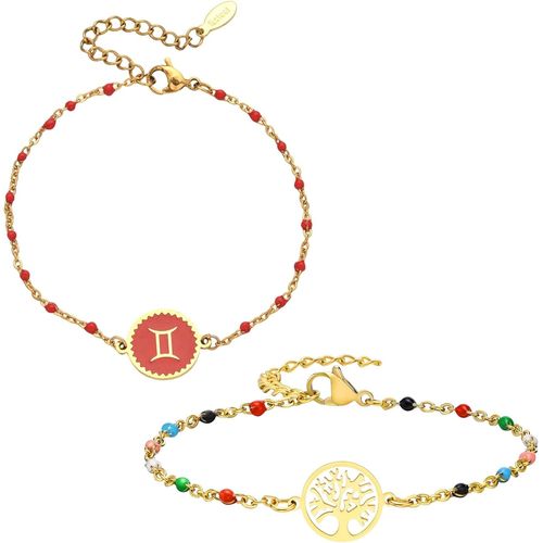 Eryi-2 Bracelets: Zodiaque Et Arbre De Vie, Parure Bijoux Femme En Acier Inoxydable, Multicolore - Idée Cadeau