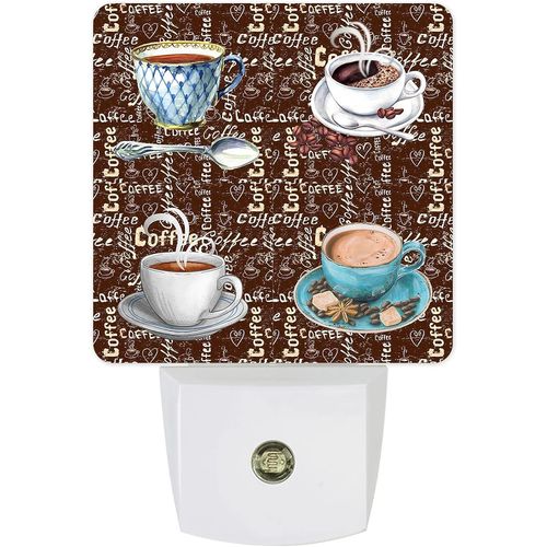 Ensemble De Tasses Bleu Blanc Avec Lampe À Économie D'énergie Pour Cuisine, Chambre À Coucher, Décoration De Couloir, Fève De Cacao Et Citation Sur Marron