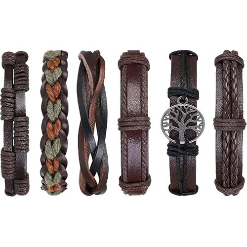 Eryi-® Lot De 6 Bracelets En Cuir Tressés Pour Hommes Et Femmes - Réglables - Style Punk - Style Vintage