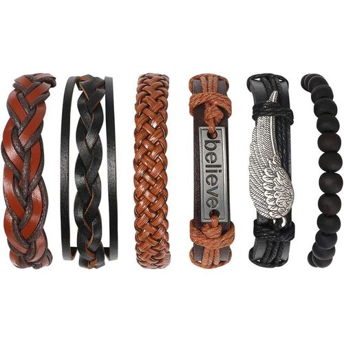 Eryi-® Lot De 6 Bracelets En Cuir Tressés Pour Hommes Et Femmes - Réglables - Style Punk - Style Vintage