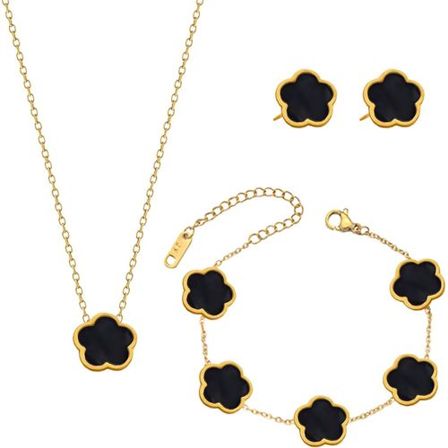 Eryi-Set De Bijoux Trèfle À 4 Feuilles Porte-Bonheur Pour Femme, Collier, Boucles D'oreilles & Bracelet En Acier Inoxydable Doré 18k, Cadeau Pour Saint-Valentin, Fête Des Mères, Noël