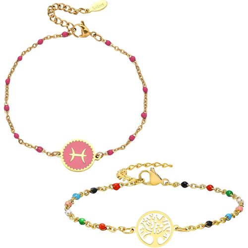 Eryi-2 Bracelets: Zodiaque Et Arbre De Vie, Parure Bijoux Femme En Acier Inoxydable, Multicolore - Idée Cadeau