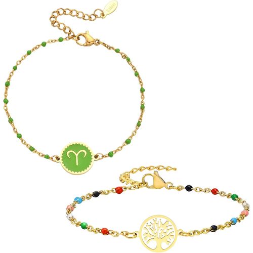 Eryi-2 Bracelets: Zodiaque Et Arbre De Vie, Parure Bijoux Femme En Acier Inoxydable, Multicolore - Idée Cadeau