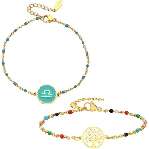 Eryi-2 Bracelets: Zodiaque Et Arbre De Vie, Parure Bijoux Femme En Acier Inoxydable, Multicolore - Idée Cadeau