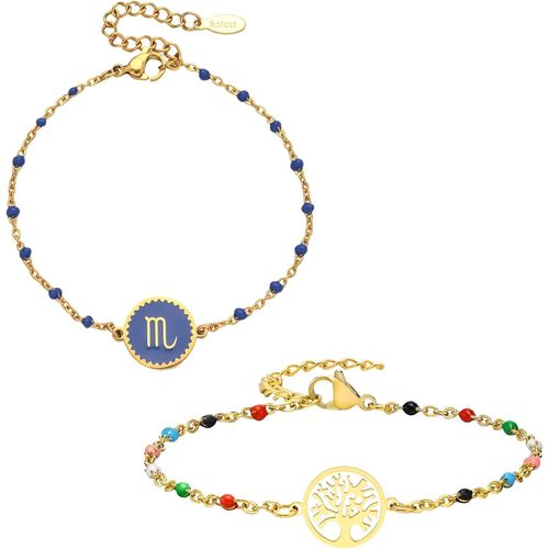 Eryi-2 Bracelets: Zodiaque Et Arbre De Vie, Parure Bijoux Femme En Acier Inoxydable, Multicolore - Idée Cadeau