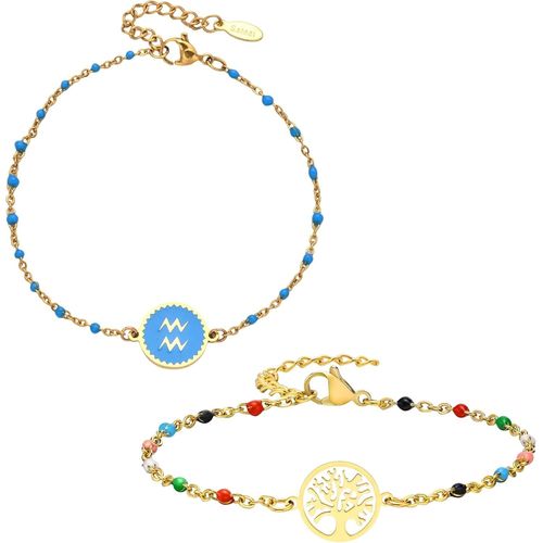 Eryi-2 Bracelets: Zodiaque Et Arbre De Vie, Parure Bijoux Femme En Acier Inoxydable, Multicolore - Idée Cadeau