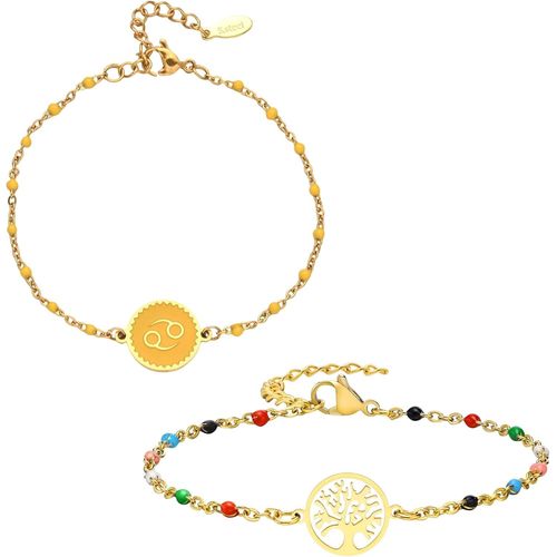 Eryi-2 Bracelets: Zodiaque Et Arbre De Vie, Parure Bijoux Femme En Acier Inoxydable, Multicolore - Idée Cadeau