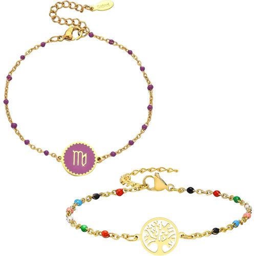 Eryi-2 Bracelets: Zodiaque Et Arbre De Vie, Parure Bijoux Femme En Acier Inoxydable, Multicolore - Idée Cadeau