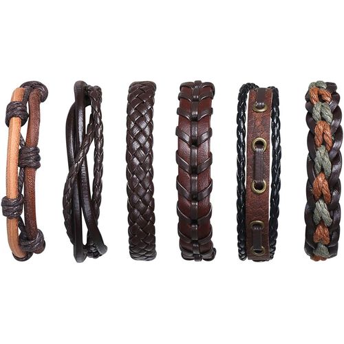 Eryi-® Lot De 6 Bracelets En Cuir Tressés Pour Hommes Et Femmes - Réglables - Style Punk - Style Vintage
