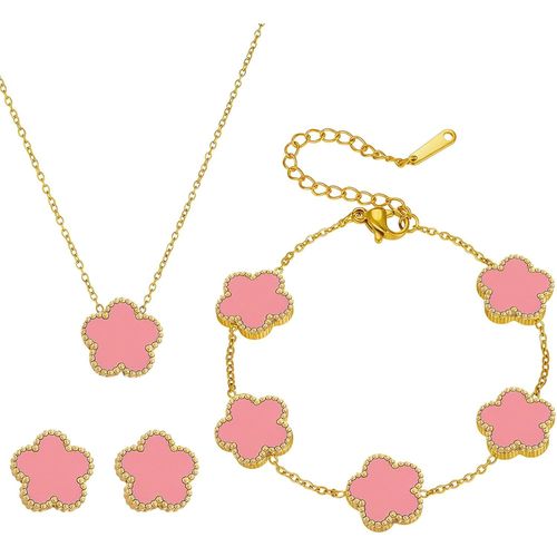 Eryi-Set De Bijoux Trèfle À 4 Feuilles Porte-Bonheur Pour Femme, Collier, Boucles D'oreilles & Bracelet En Acier Inoxydable Doré 18k, Cadeau Pour Saint-Valentin, Fête Des Mères, Noël