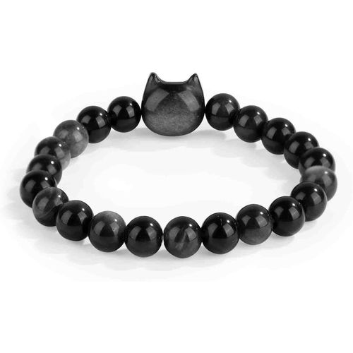 Eryi-Bracelet Chat, Bracelets Obsidienne Noire Naturelle 8mm Bracelet Perles Chat Bijoux Pour Chat Fournitures Décoration Richesse Prospérité Bonne Chance Cadeau Parfait Pour Femmes Et Hommes