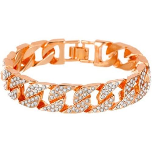 Eryi-Bracelet Cubain Chaîne Diamant Femme Gourmette Alliage Plaqué Or Diamant Chaîne De Hip Hop Punk