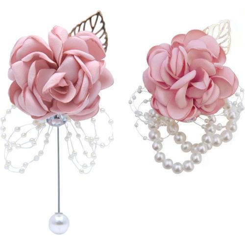 Eryi-Lot De 2 Bracelets De Corsage Pour Mariage Et Bal De Fin D'année, Avec Bracelet En Perles, Ruban Et Fleur Pour Femme, Fille, Mariée, Demoiselle D'honneur, Etc
