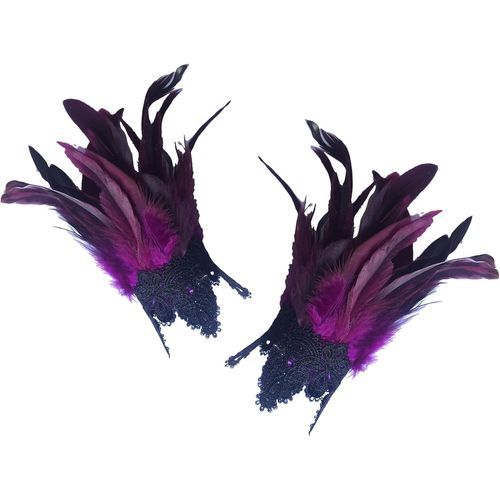 Eryi-Gothique Bracelet Manchette En Plumes Pour Femmes Accessoire Cosplay Halloween Lot De 2 (Violet)