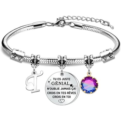Eryi-Cadeaux D'inspiration Bracelet Lettre Initiale Argent Femme Serpent Chaine Poignet Fille Pendentif Réglable Alphabet Enfant Jeune Cadeau Maman Soeur Copine Adolescente Anniversaire