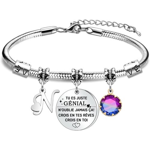 Eryi-Cadeaux D'inspiration Bracelet Lettre Initiale Argent Femme Serpent Chaine Poignet Fille Pendentif Réglable Alphabet Enfant Jeune Cadeau Maman Soeur Copine Adolescente Anniversaire