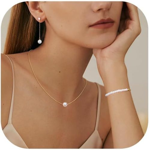 Eryi-Collier Perles Femme Boucles D'oreilles Perles Bracelet Ensemble Bijoux Ensemble Bijoux Perles Plaqué Or 14k Collier Réglable Bracelet Perles Ensembles Bijoux Mariage Femme