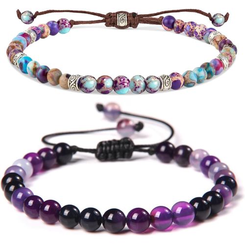 Eryi-2 Pcs Bracelet Pierre Naturelle Femme Bracelet Yoga Perles Ajustable Pour Homme Et Femme Bracelet Réglable En Perles Bijoux Faits Main Bijoux Cadeau Fête Des Mères Anniversaire
