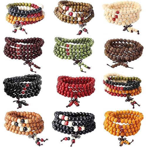 Eryi-9-12 Pcs 108 Bracelet Perles En Bois De Santal Naturel Collier/Bracelet Chaîne Chapelet Perles Tibétain Bouddhiste Bouddha Mala Élastique Pierres Bracelet Homme Femme