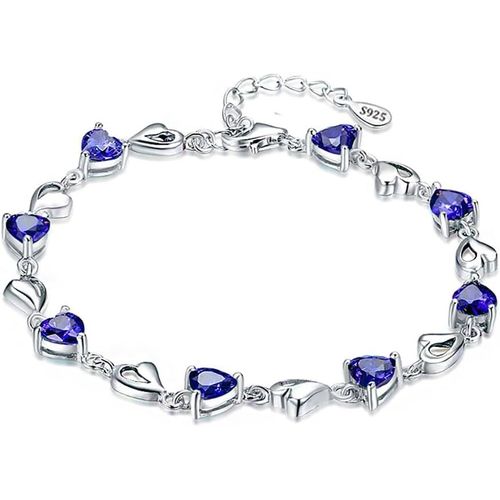 Eryi-Kaguyo Bracelets En Argent Pour Femme, Bracelets En Cristal, Bracelet D'amitié En Forme De C?ur Avec Améthyste Claire Rose Rouge Bleu Cz Pour Femmes Filles, Cadeau D'anniversaire