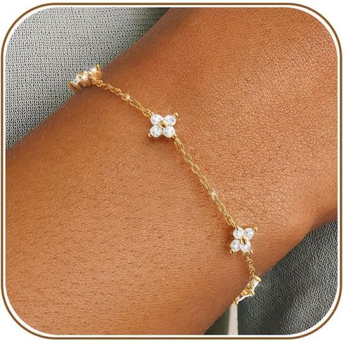 Eryi-Bracelet Femme Argent 925/Or En Trefle À 4 Feuilles Réglable Bracelet 18k Plaqué Or En Zircon Cubique Papillon Fleur Bracelets Amitié Parure Bijoux Idée Cadeau Marraine Anniversaire Femme Fille