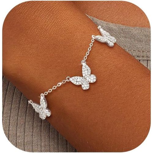 Eryi-Bracelet Femme Argent 925/Or En Trefle À 4 Feuilles Réglable Bracelet 18k Plaqué Or En Zircon Cubique Papillon Fleur Bracelets Amitié Parure Bijoux Idée Cadeau Marraine Anniversaire Femme Fille