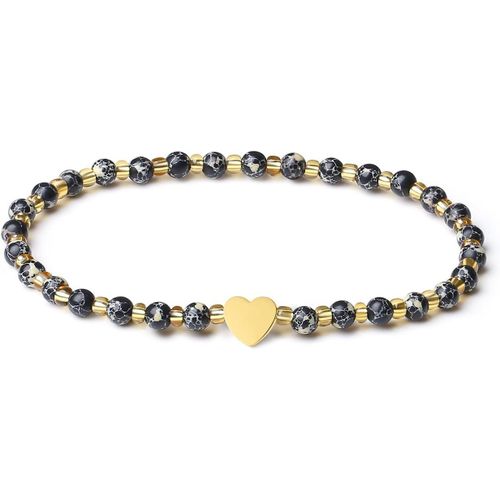 Eryi-Bracelet De Perles En Pierre Naturelle Fait Main 4mm Mini Extensible Bracelets D'énergie Plaqué Or 18k Bracelet C?ur Pour Femmes Bijoux Véritable
