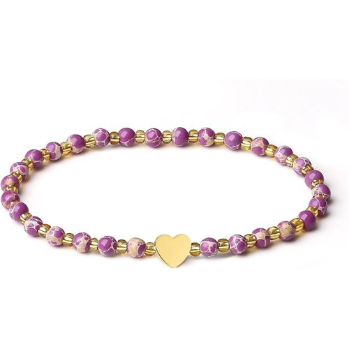 Eryi-Bracelet De Perles En Pierre Naturelle Fait Main 4mm Mini Extensible Bracelets D'énergie Plaqué Or 18k Bracelet C?ur Pour Femmes Bijoux Véritable