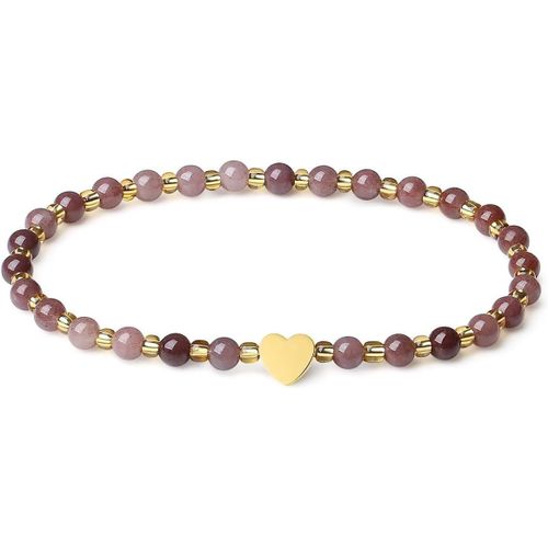 Eryi-Bracelet De Perles En Pierre Naturelle Fait Main 4mm Mini Extensible Bracelets D'énergie Plaqué Or 18k Bracelet C?ur Pour Femmes Bijoux Véritable