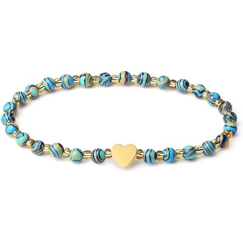 Eryi-Bracelet De Perles En Pierre Naturelle Fait Main 4mm Mini Extensible Bracelets D'énergie Plaqué Or 18k Bracelet C?ur Pour Femmes Bijoux Véritable