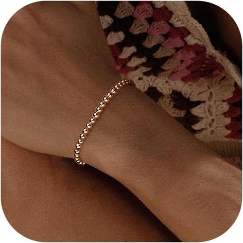 Eryi-Bracelets Perles Or 14 Carats Pour Femme Bracelet Or Rose/Argent Bracelet De Perles Rondes 4 Mm Bracelet Or Pour Femme Bracelet Breloques Bracelet D'amitié Bracelets Pour Femme Réglables