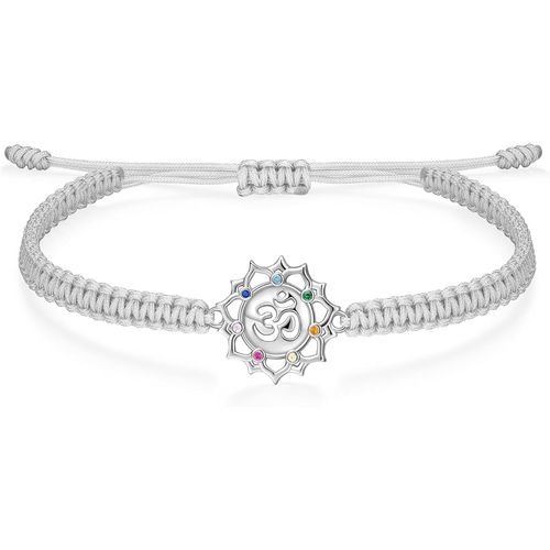 Eryi-Bracelet Femme Fille Cordon Argent 925 Arbre De Vie Ohm Lotus Fleur Yoga Méditation Spirituelle Bijoux, Zircone Chakra Bracelet Réglable Pour Ado
