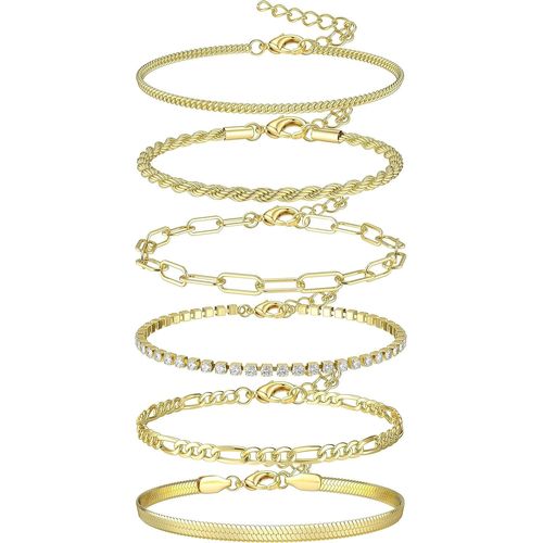 Eryi-6 Pcs Bracelets Acier Inoxydable Femme Homme Bracelet Cheville Plaqué Or 14k Empilables Lot Bracelets Réglable Gourmette Cz Pour Femmes Filles
