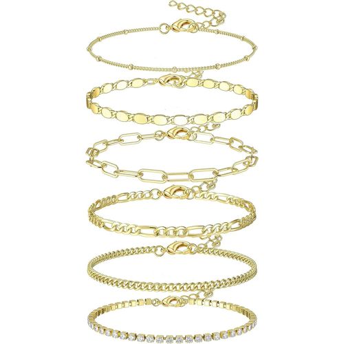 Eryi-6 Pcs Bracelets Acier Inoxydable Femme Homme Bracelet Cheville Plaqué Or 14k Empilables Lot Bracelets Réglable Gourmette Cz Pour Femmes Filles