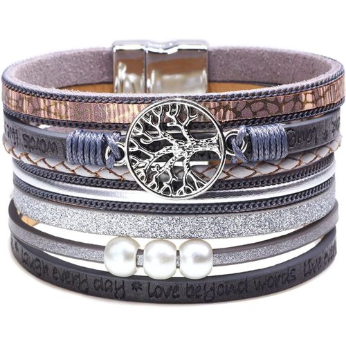 Eryi-Bracelet Manchette En Cuir Arbre De Vie Multi-Couche Wraps Bracelet Boho Large Boucle Bracelet Bracelet Pour Femme