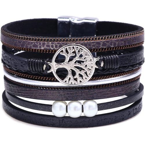 Eryi-Bracelet Manchette En Cuir Arbre De Vie Multi-Couche Wraps Bracelet Boho Large Boucle Bracelet Bracelet Pour Femme